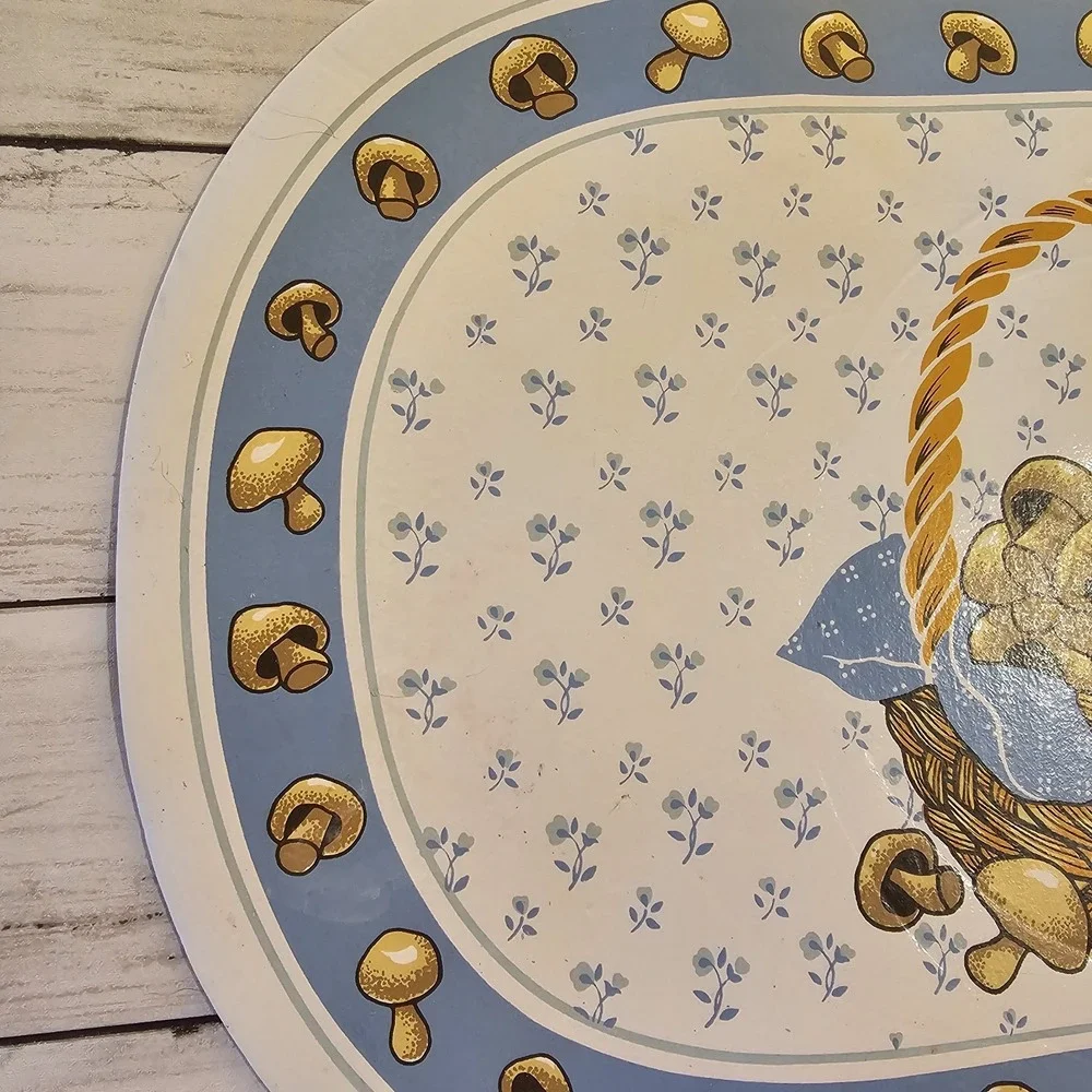 Vintage‎ Mushroom Vinyl Placemat Set of 4 Blue White Cottagecore Country Kitchen